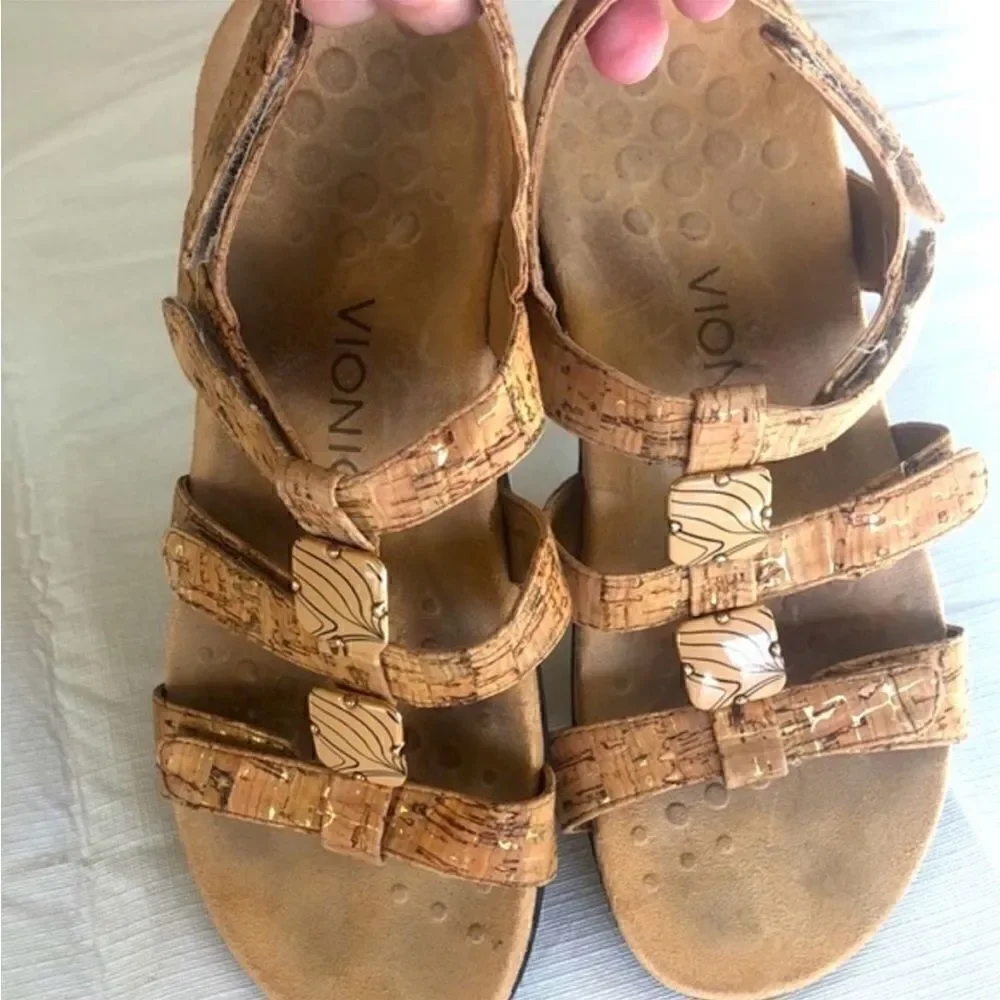Vionic Strappy Comfort Leather Cork Sandals